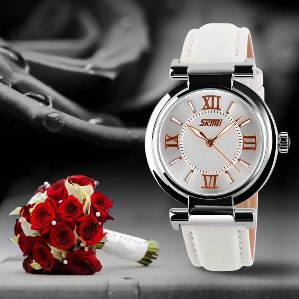 

Sanwood Fashion Roman Number Display Analog Faux Leather Band Quartz Women Wrist Watch