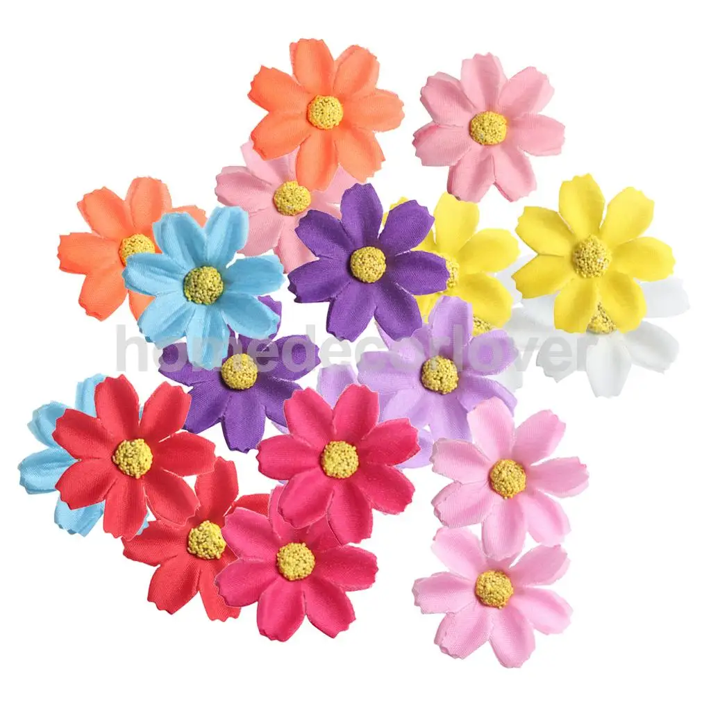 50pcs 4cm Silk Flower Daisies Flower Heads for Wedding/Car/Spring/Home/Garden Decoration Wreath DIY Floral Arts and Crafts