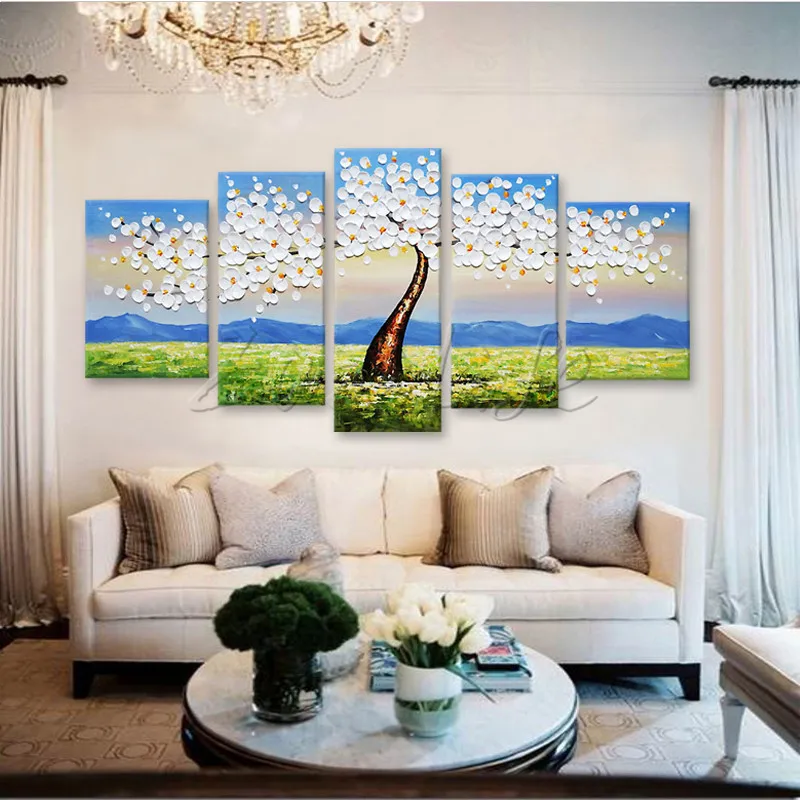 

5 Pieces Panel Wall Art Palette Knife Hand Painted Flower Oil painting On Canvas Wall Pictures Painting For Living Room blossom
