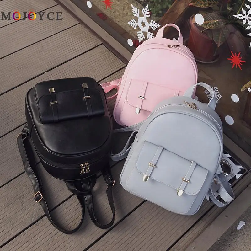  3pcs/Set PU Leather Women Backpack Girls Solid Shoulder Mini Backpack Lady Composite Bag Mochila Fe - 32863564556