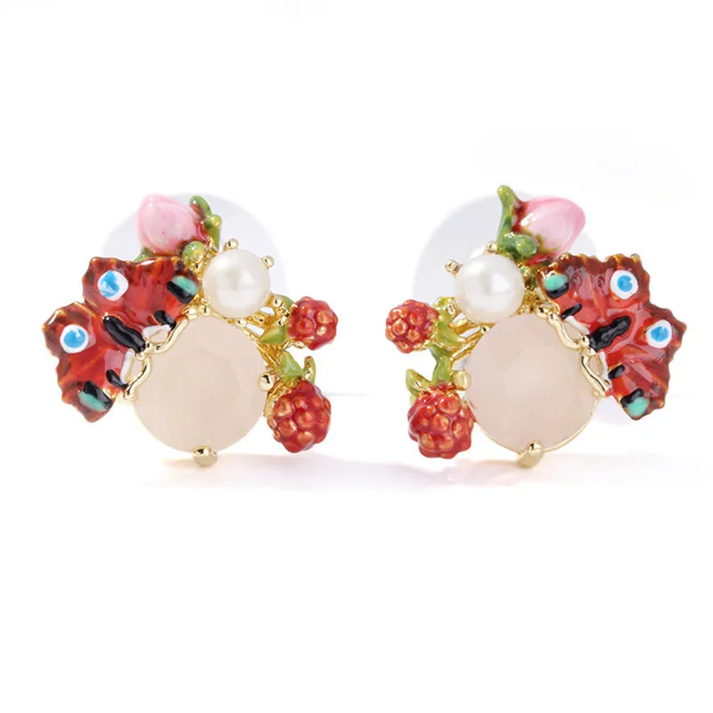 

Warmhome Trendy Jewelry Enamel Glaze Copper Cute Butterfly Insect Berry Fruit Flowers Plants Earrings For Women New Arrive