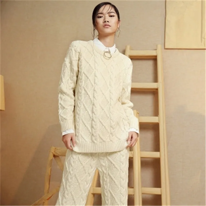  new arrival 100%hand made pure wool knit women streetwear Oneck solid H-straight pullover sweater o