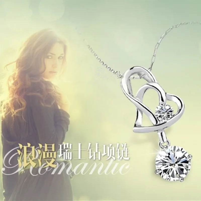 

Charm Fashion Silver Pendant Necklaces for Women Girl Heart Pendant Choker Necklace colgante de amethyst Jewelry Party Prom Gift