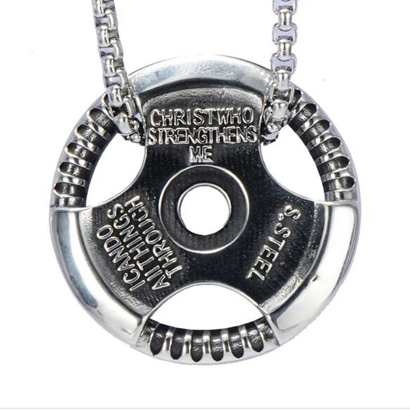 DUMBBELL WEIGHT PLATE NECKLACE Charm Stainless Steel Chain Fitness