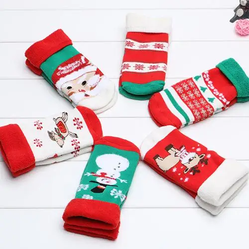 

Fashion Lovely 1 Pair Christmas Pattern Baby Toddler Anti Slip Socks Cute Warm Thick Cotton Socks