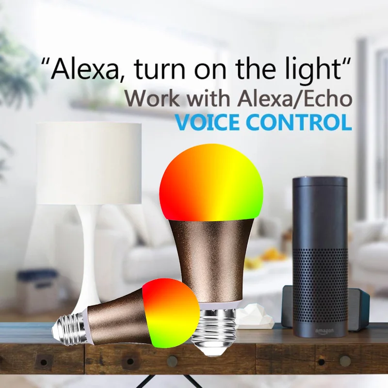 2PC E27 E26 B22 LED WiFi Smart Light Bulb Multicolor Dimmable Voice Wake Up Lamp Bulb 85-265V Compatible Alexa Google Assistant