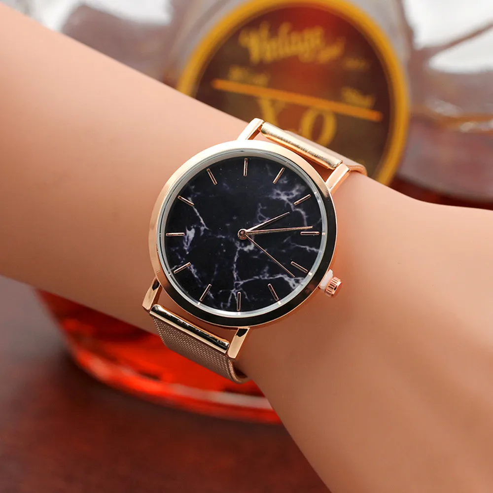 Модные особый дизайн Для женщин мраморные поверхности Нержавеющая сталь группа Quartzt наручные часы час жнски наручны montre femme reloj c50