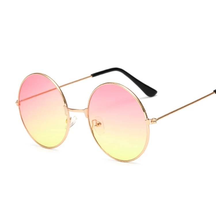 Pink yellow Новинка, женские круглые солнцезащитные очки, красные, желтые, синие, прозрачные оттенки, разноцветные, градиентные, зеркальные, женские дизайнерские Винтажные Солнцезащитные Очки - Цвет линз: Pink yellow