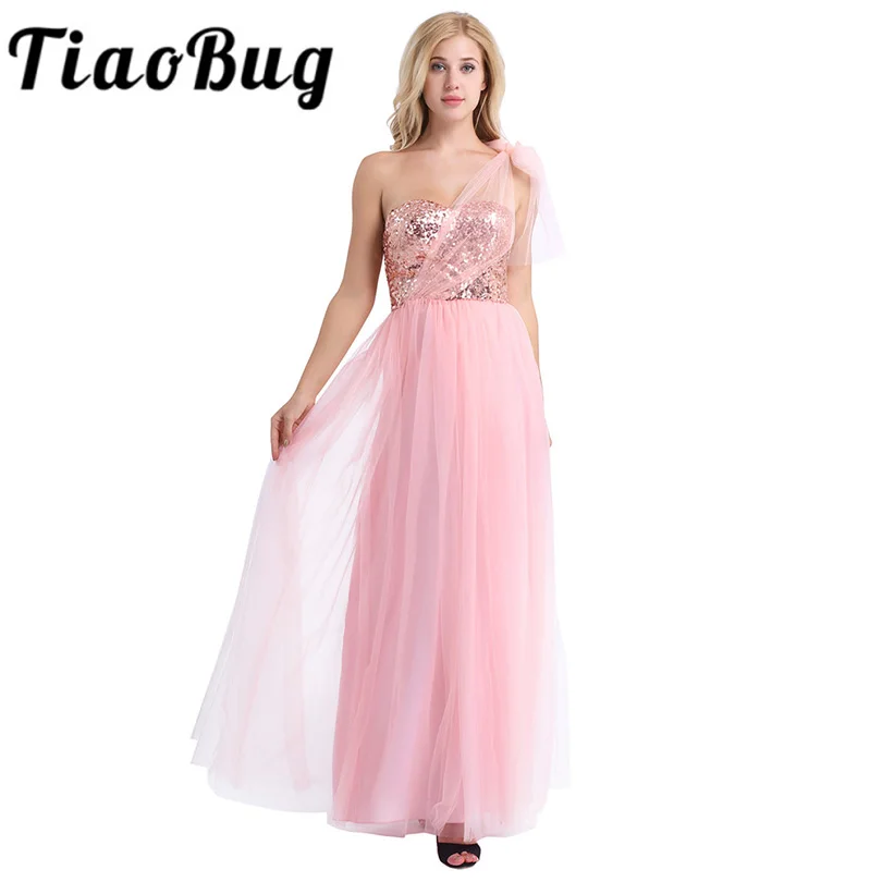 

Pearl Pink Women Ladies Strapless Shiny Sequins Mesh Bridesmaid Dress Prom Gown Full Length Backless Long Wedding Party Dresses