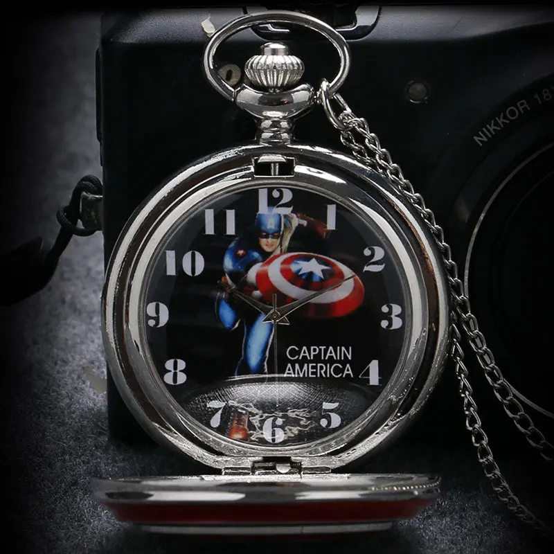 Классический Капитан Америка кварцевые карманные часы Цепочки и ожерелья цепи Капитан Америка Мстители щит подарки вентиляторы Для мужчин Для женщин Reloj