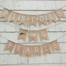 Пользовательские Pistols или жемчуг Пол выявить мешковины Баннеры День рождения Baby Shower детская комната Вечеринка овсянки гирлянды наряд для фотосессий