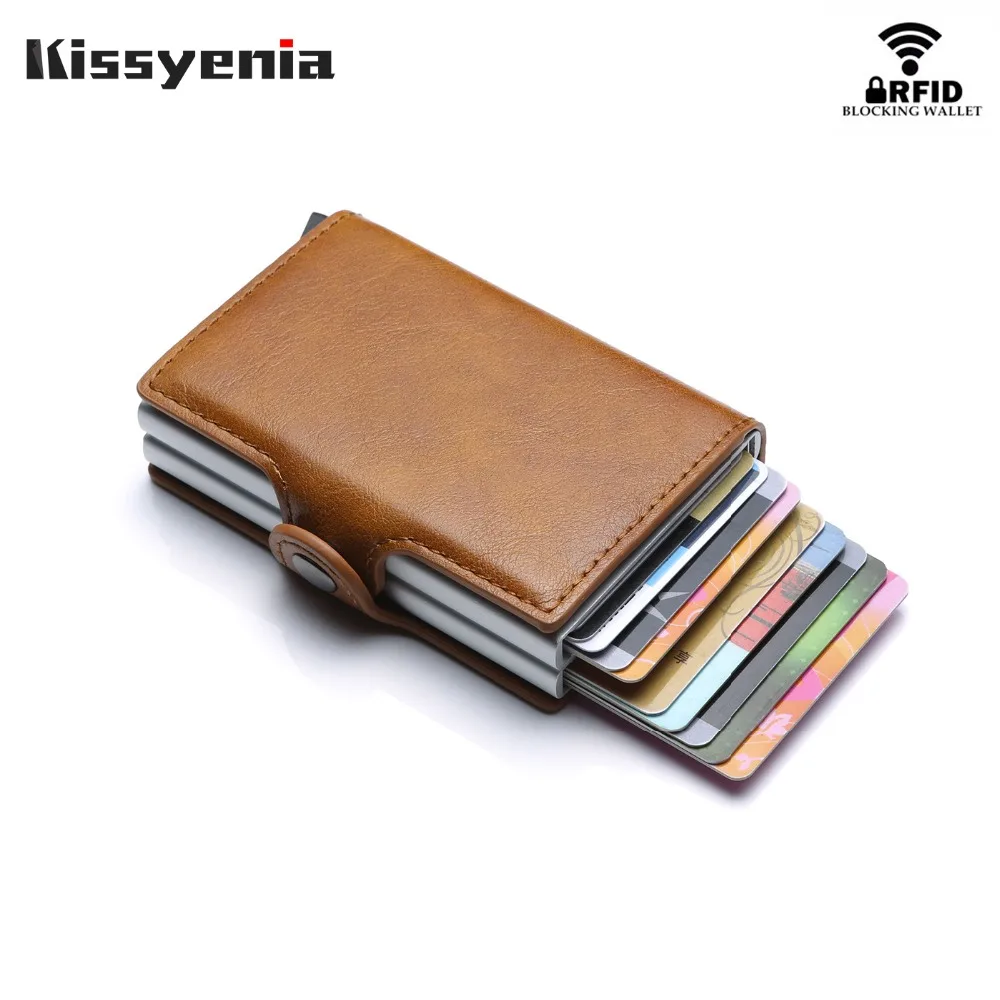 

Kissyenia 2020 New Top Quality Business Credit Card Holder 2 Aluminium Box Auto Popup Rfid Blocking Wallet Mini Purse KS1313