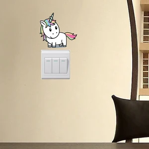 Cute Animal Unicorn Light Switch Stickers For Kids Rooms Baby Nursery Home Cartoon Horse Unicorn Cup Decal Pvc Wall Mural Art