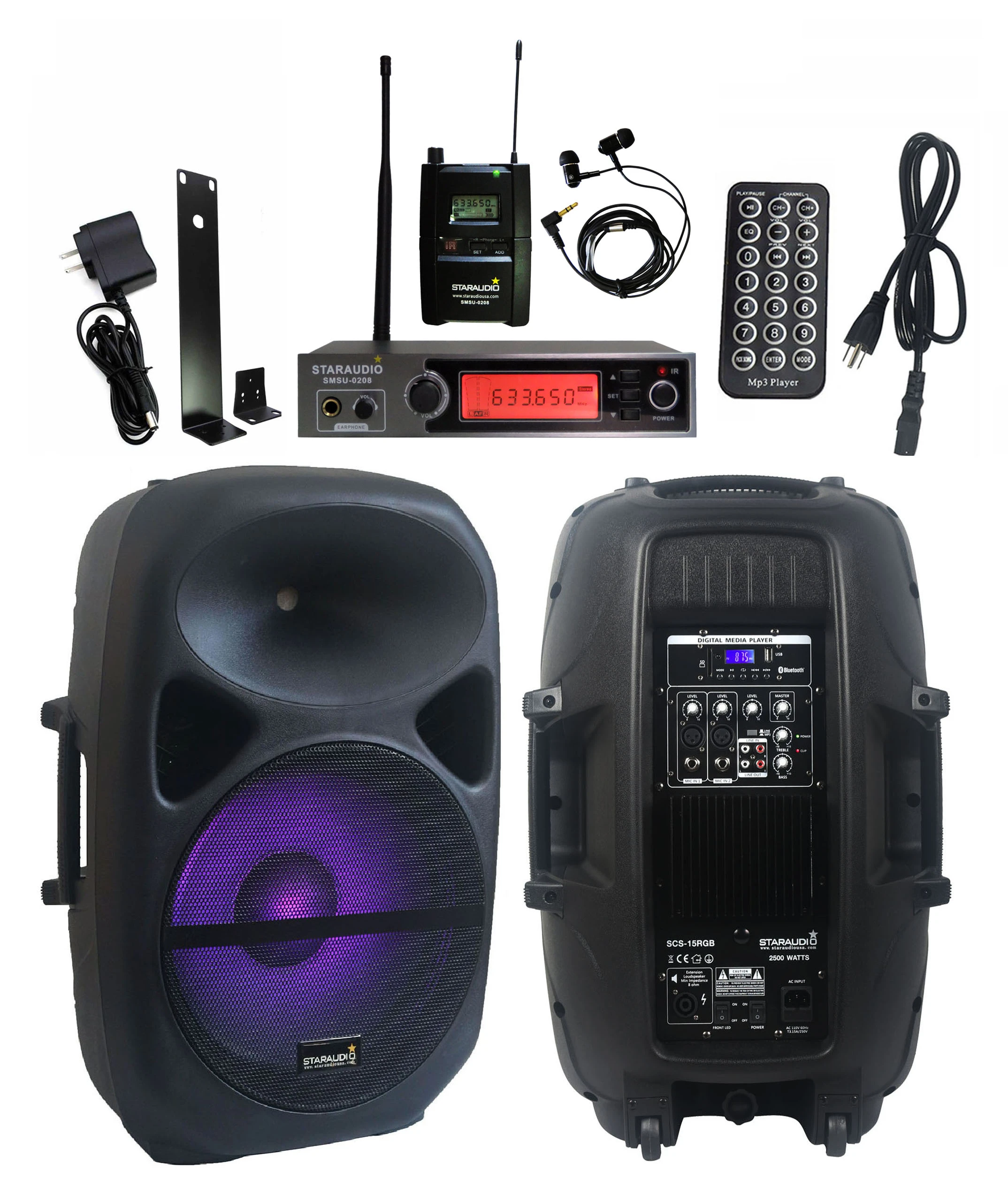 2500W 15 "activo PA DJ etapa Karaoke con luz LED altavoz 1CH UHF auriculares Micrófono estéreo SCS 15RGB|Combinación altavoces| - AliExpress