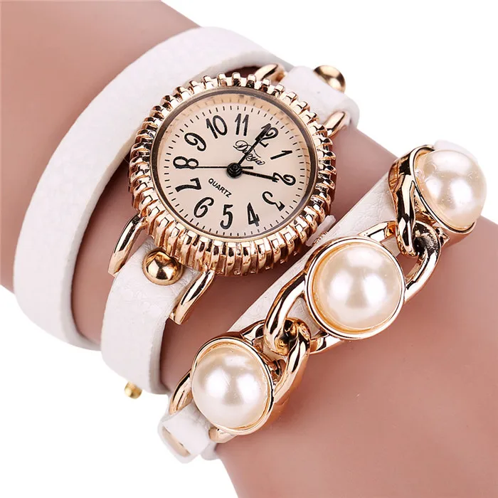 Duoya Женская мода Повседневный Браслет En Cuir Montre-Bracelet Femmes Robe relogio feminino жемчужные часы horloges женские часы B30 - Цвет: Белый