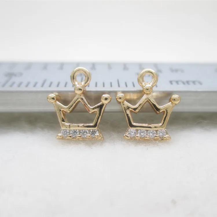 

6PCS 9x7.5MM 24K Gold Color Plated Brass Crown with Zircon Pendant Charms for DIY Jewerly Making Findings Accessories