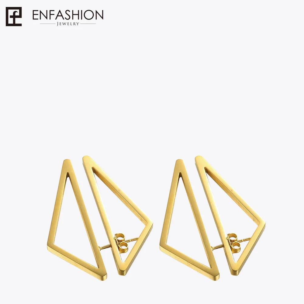 Enfashion Triangle Double Sided Earrings Stud Earring Gold color Earings Stainless Steel Earrings For Women Jewelry Brincos gold small triangle stud earrings