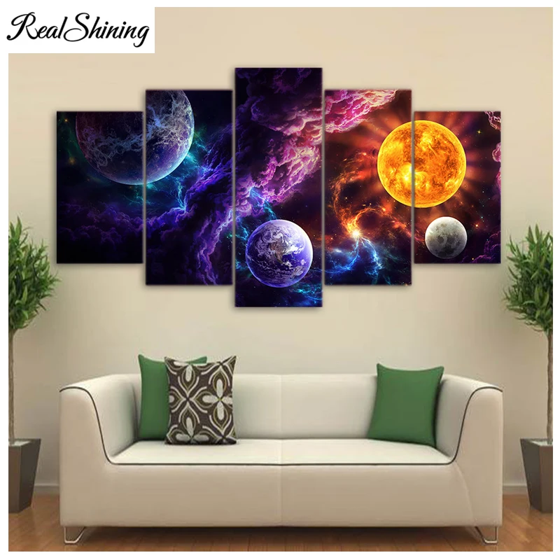 

REALSHINING 3D Diamond Painting 5pcs Earth Planet Square Rhinestone mosaic Picture Cross Stitch diy Diamond Embroidery FS2095