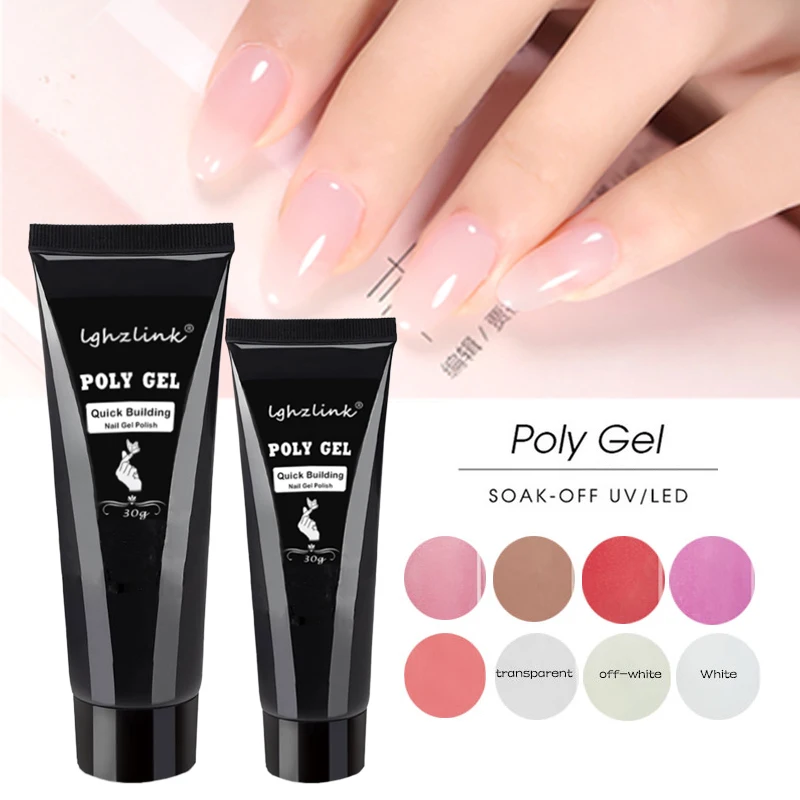 

30g Polygel Nail Acrylic Poly Gel Pink White Clear Crystal UV LED Builder Gel Tips Enhancement Slip Solution Quick Extension Gel
