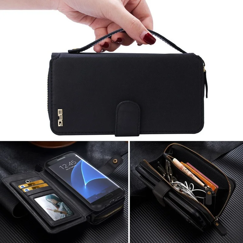 2 in 1 Multifunction Flip Wallet Cover For Samsung Galaxy Note 5 Case Note 4 Zipper