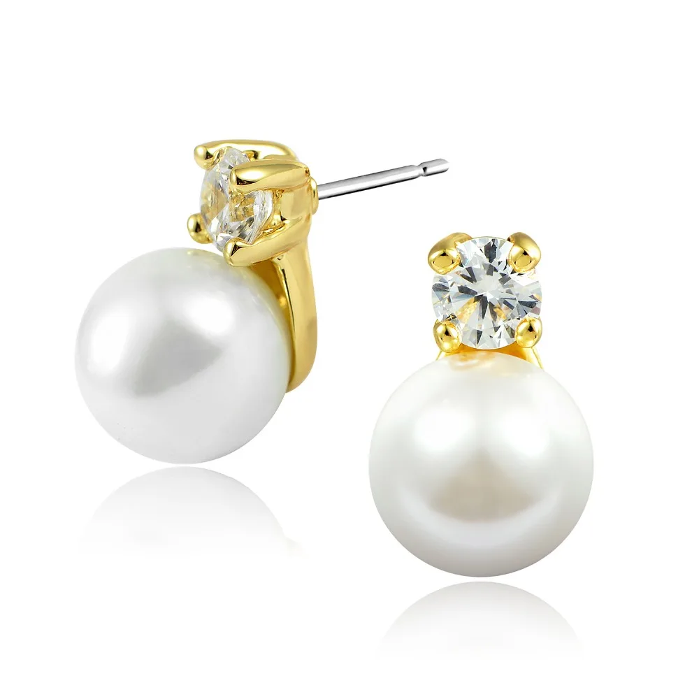 

DORMITH round 8mm shell pearl drop earrings dangle Earrings 18k gold plated for women jewelry