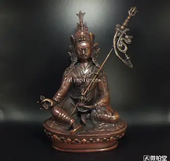 

9'' copper carved tibetan budhism buddha Monk Guru padmasambhava statue