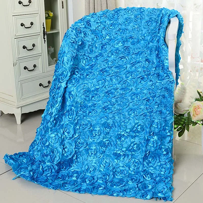 1.45mx5Yard(145 см* 450 см) 3D атласная роза из кружевной ткани вышитая одежда швейная ткань для юбки свадебный ковер занавес украшение - Цвет: Azure