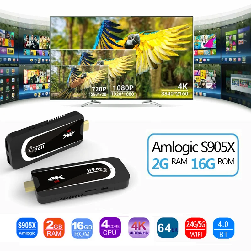 ТВ флешка H96 Pro 4K Android 7 1 четырехъядерный Amlogic S905X 2 ГБ 16 мини ПК 4G Φ Wi Fi BT4.0 1080P HD Miracast