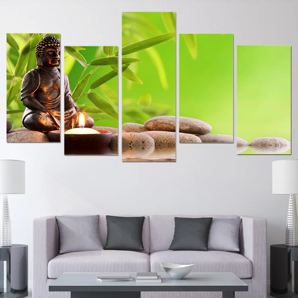 5 Pieces Printed Buddhist Zen Painting canvas 5 panels canvas prints