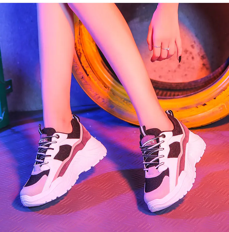 Женские кроссовки на массивном каблуке; коллекция года; модная обувь на платформе; Basket Femme; обувь из вулканизированной кожи; женская повседневная обувь; крассовки; женские кроссовки; обувь для папы