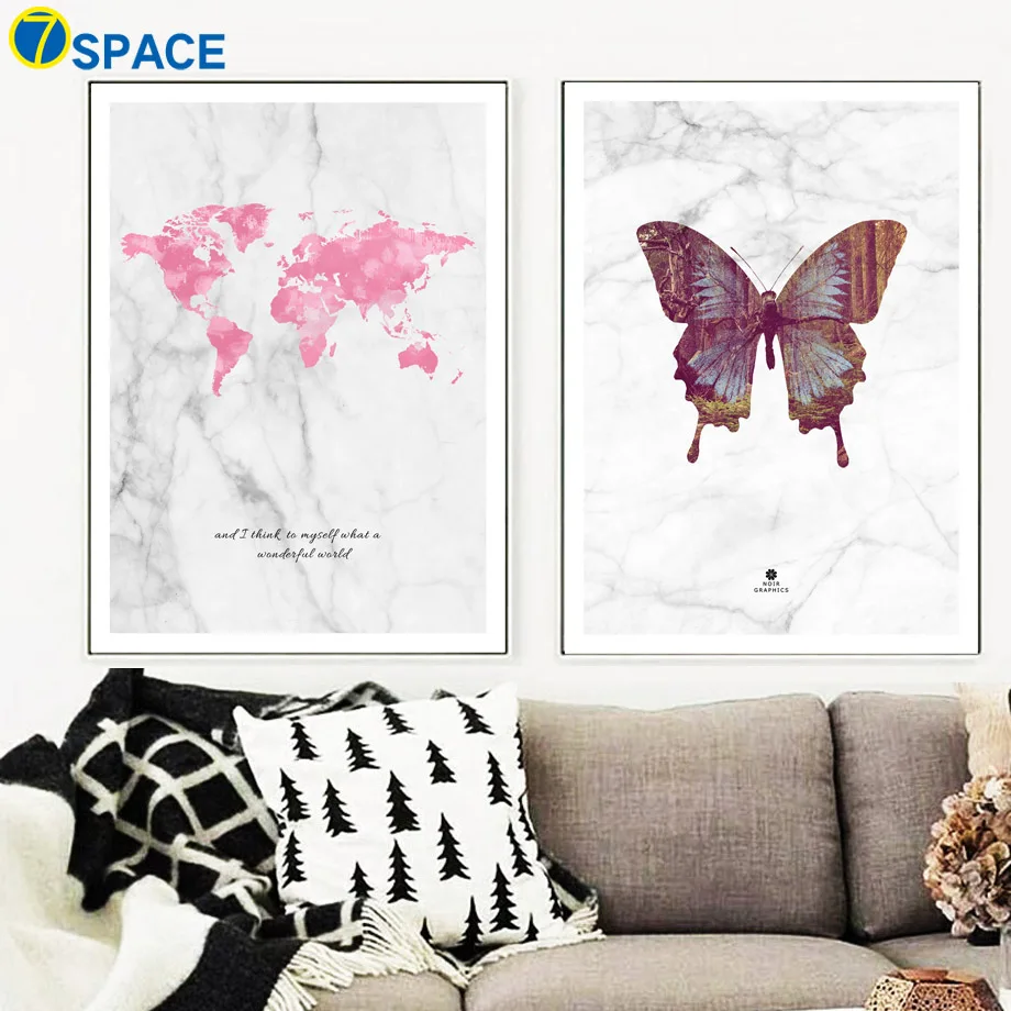 

Marble Butterfly World Map Canvas Painting Nordic Posters And Prints Wall Art Canvas Prints Wall Pictures For Living Room Decor