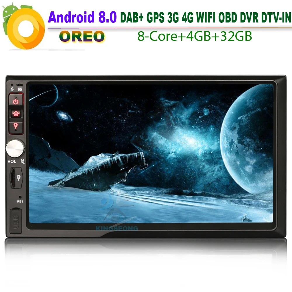 

7" HD Double Din Android 8.0 Autoradio Bluetooth SatNav Car Stereo GPS WiFi 4G TPMS DAB+ Car Radio DVR DTV-IN OBD2 RDS BT USB SD