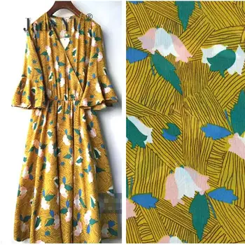 

JaneYU Spring And Summer New Retro-abstract Stripe Flower Printing Chiffon Fabric Dress Clothing Fabric Single Layer Impervious