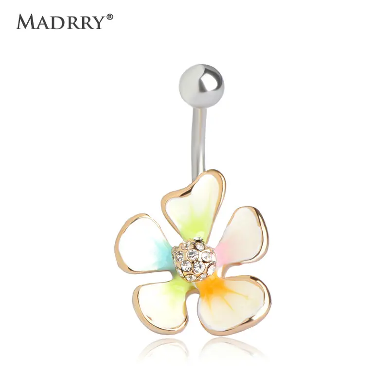 

Spring Summer Enamel Esmalte Colorful Flowers Navel & Bell Button Rings Women Body Piercing Jewelry Surgical plugs and tunnels