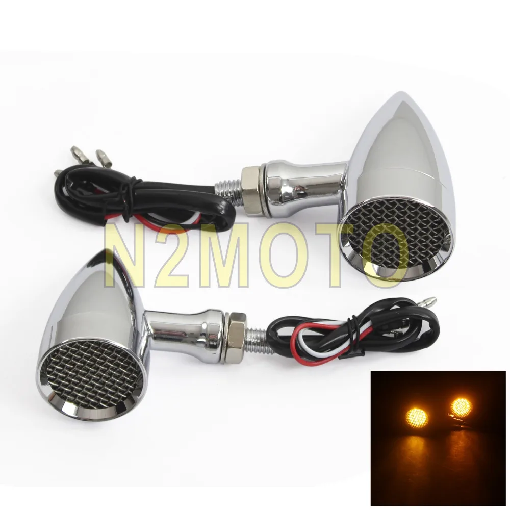 

Chrome Turn Signal Light Indicator Motorcycle LED Mesh Grill Cover Signal Lamp for Harley Cafe Racer Bobber Chopper XL1200