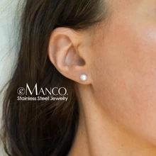 E-Manco, корейский стиль, диаметр 6 мм, маленькие серьги-гвоздики для женщин, Морская раковина, имитация жемчуга, гипоаллергенные серьги, модное ювелирное изделие