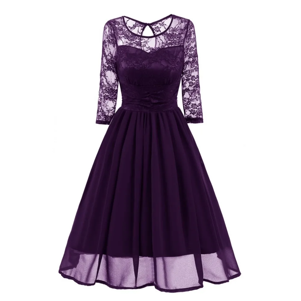 Повседневное шифоновое платье трапециевидной формы Vestidos de Festa 3/4 рукав темно-синие Черные коктейльные платья винтажные кружевные платья для мам