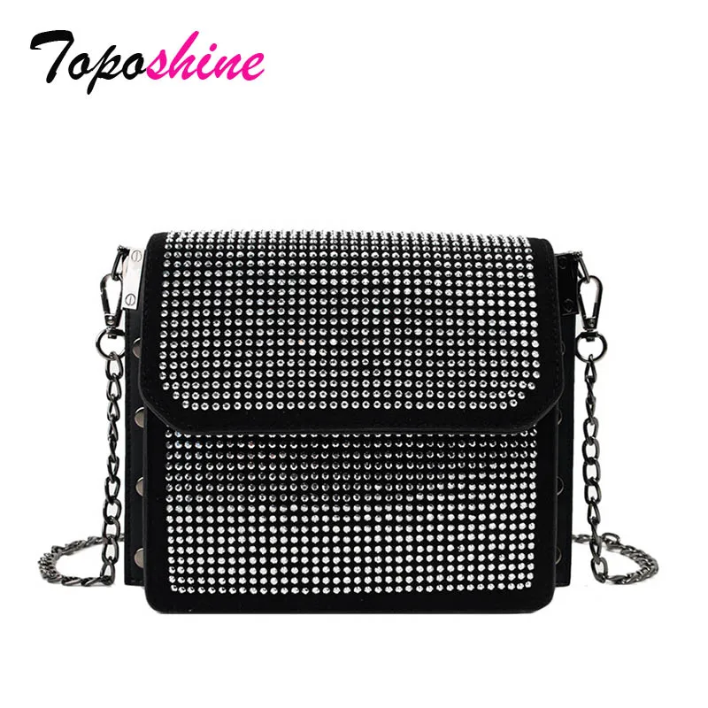 Toposhine Высококачественная маленькая квадратная сумка с бриллиантами, женская новая модная сумка на плечо с заклепками, Повседневная