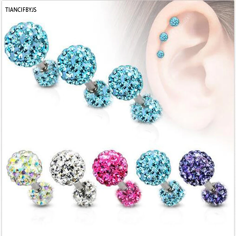

TIANCIFBYJS 1.2*6*3.5mm DISCO BALL Bar Crystal Ferido Tragus Earring Ear Body Piercing 10 color 50pcs Ear Bone Stud