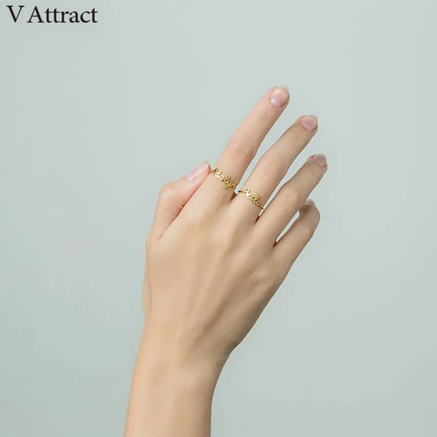V Attract Custom Name Ring Women Men Bijoux Wedding Jewelry Bridesmaid Gift Adjustable Bague Femme Gold Personalized Name Ring