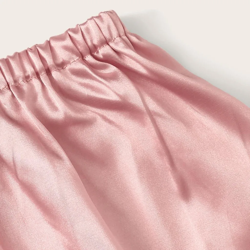 Женский полиэстер 1 комплект белья атласный шелк бант камзол шорты набор бандаж для пижамы женское белье сплошной цвет# P5