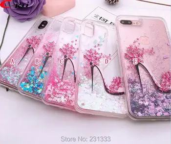 

C-ku For Iphone XS X 8 7 PLUS 6 6S Liquid Quicksand Glitter TPU PC Hard Case High heels Clear Heart Skin Cover Fashion 100pcs