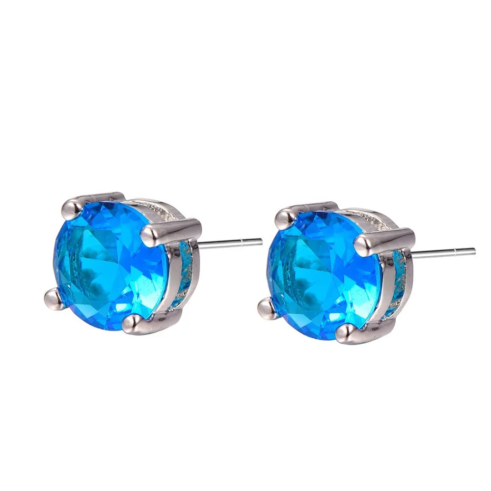 New Arrival Blue Crystal Zircon Women Stud Earrings 925 Sterling Silver