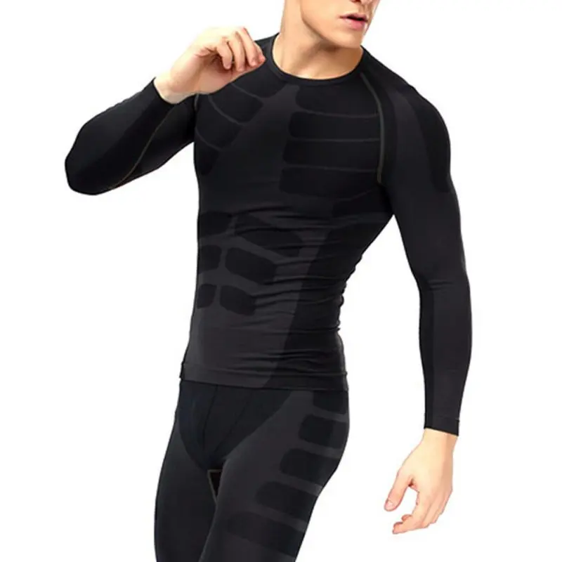 Горячая распродажа мужской компрессионный базовый слой с длинными рукавами спортивные рубашки для фитнеса | - Цвет: Серый