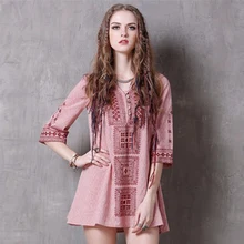 Летнее женское платье винтажное Новое хлопковое платье с v-образным вырезом жаккардовое с вышивкой свободное мини-платье Vestido Feminino OK