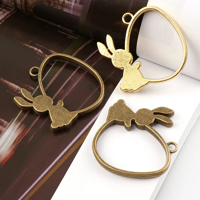 

Vintage Rabbit Antique Metal Hollow Frame Glue Blank Connector Charms Pendant DIY Jewelry Findings Accessories
