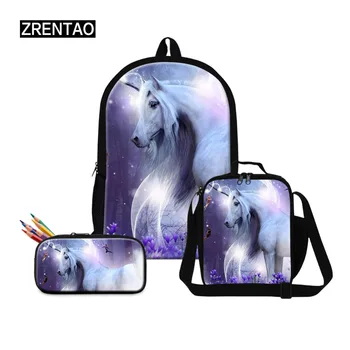 

Dispalang Girls Backpack 3 Pcs/set Women School Bags Unicorn Schoolbag For Teenagers Horse Print Student Book Bag Kids Satchel