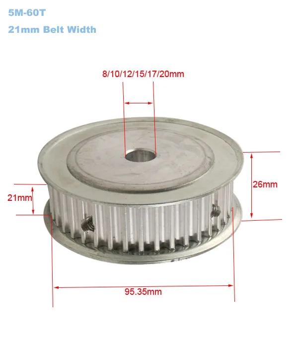5M Тип 60 т зубчатый шкив 8/10/12/15/17/20 мм внутренний диаметр 60 Зубы 21 мм ремень Ширина 5 мм Шаг Алюминий сплав ременный шкив