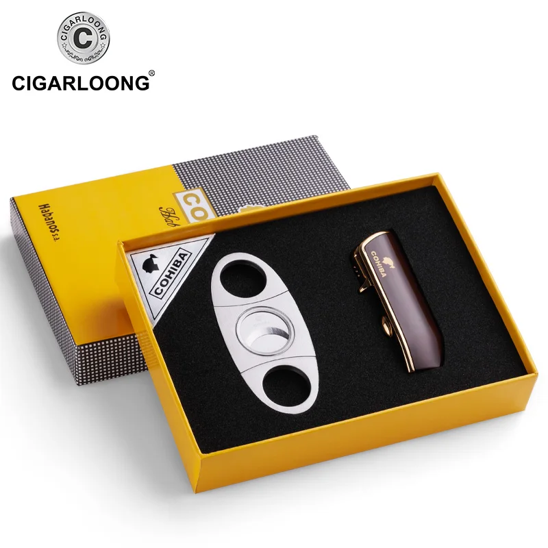 COHIBA ветрозащитная 3 фонарь Jet Flame бутан Газовая металлическая зажигалка с сигары резак подарочный набор CL-TZ009a