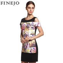 FINEJO 3D Print Flora 3XL Plus Size Women Dress Fashion Patchwork Pencil Dresses Sexy Summer Short Sleeve Off Shoulder Vestidos